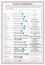 English Worksheet: Pair work: Getting to know one another (Teachers WS with intonation)
