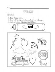 English Worksheet: Color Worksheet:  Red and Blue