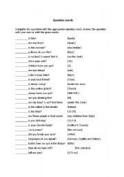 English Worksheet: Question Words for Kid