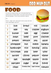 English Worksheet: Odd One Out -FOOD