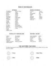 English worksheet: CLASES DE ENTRETENIMIENTOS