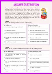 English Worksheet: EVELYNS DAILY ROUTINE