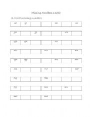 English worksheet: Missing Numbers 1-1000