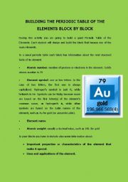 English worksheet: BUILDING THE PERIODIC TABLE BLOCK BY BLOCK