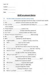 English Worksheet: Quiz on present forms B1