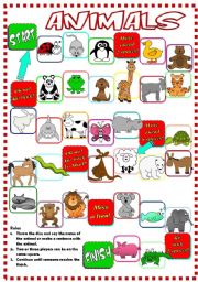 English Worksheet: Animals - boardgame