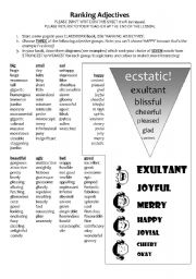 English Worksheet: Ranking Adjectives Worksheet: Persuasive, Evaluation and Judgement Language