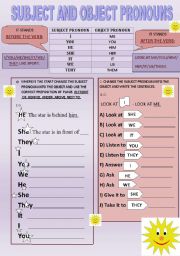 SUBJECT AND OBJECT PRONOUNS PRACTICE