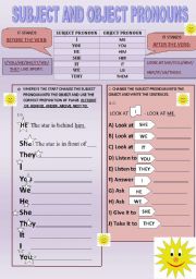 English Worksheet: SUBJECT AND OBJECT PRONOUNS PRACTICE