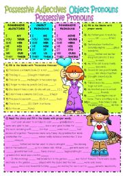 English Worksheet: Possessive Adjectives-Object Pronouns-Possessive Pronouns 2/1 (UPDATED)