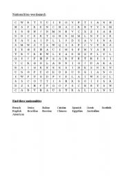 English worksheet: Nationalities word search