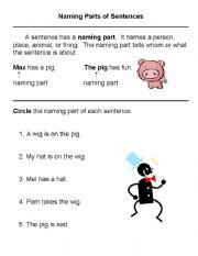 English Worksheet: Naming Parts of Sentences from Reading Street