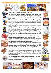 English Worksheet: Thanksgiving at the present continuous