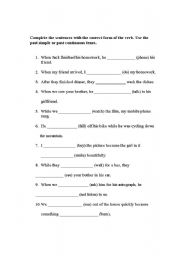 English Worksheet: Past simple and past continuous