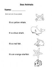 English Worksheet: sea animals