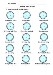 English Worksheet: What time is it?