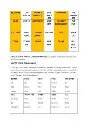 English Worksheet: Phrasal verbs dominoes and a vocabulary review taboo for FCE