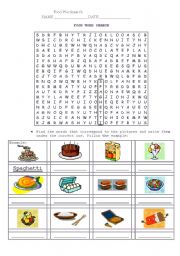 English Worksheet: Food Word search