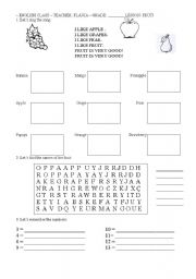 English Worksheet: fruit and numbers
