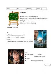 English worksheet: What is your favorite...?