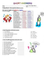 English Worksheet: Worksheet: Short Answers