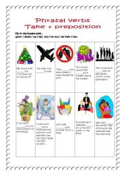 English Worksheet: Phrasal verbs - take + preposition (key included)