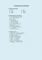 English Worksheet: countable/uncountable