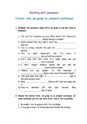English Worksheet: Working with Future Tenses