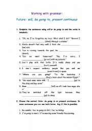 English worksheet: Working with Future Tenses