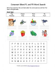 English Worksheet: consonant cluster fl and fr