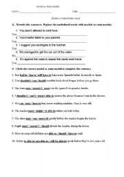 English worksheet: Modals and semi modals practice