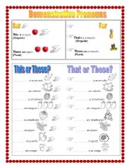 English Worksheet: Demonstrative Pronouns using Fruits