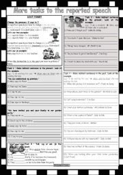 English Worksheet: More tasks to the reported speech * 7 different tasks * 2 pages * with key * fully editable