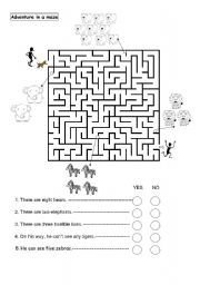 English worksheet: adventure in a maze