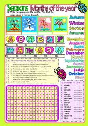 English Worksheet: Seasons&Months of the Year (KEY included)