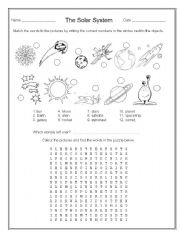 English Worksheet: Solar System Vocab - Space Puzzles (updated)