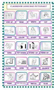 English Worksheet: CLASSROOM LANGUAGE PICTIONARY