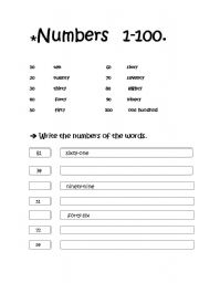 English Worksheet: Numbers 1-100