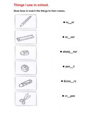 English Worksheet: Things I use in school.