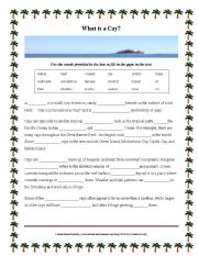 English Worksheet: What is a Cay? Cloze activity