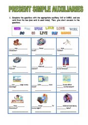 English Worksheet: PRESENT SIMPLE AUXILIARIES