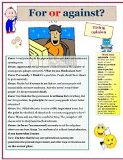 English Worksheet: For or against? Giving opinion