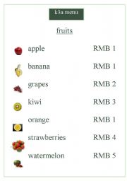 English worksheet: Menu for a Kindergarten Restaurant