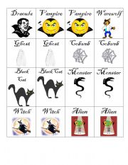 English Worksheet: Halloween Matching Card Game