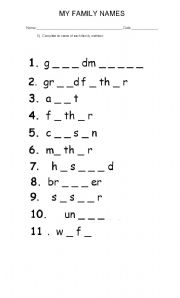 English Worksheet: Family members