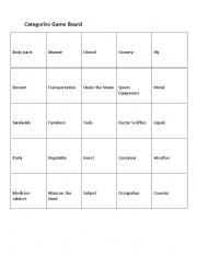 English Worksheet: categorization bingo
