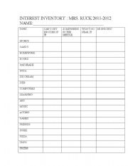 English Worksheet: INTEREST INVENTORY