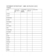 English worksheet: INTEREST INVENTORY