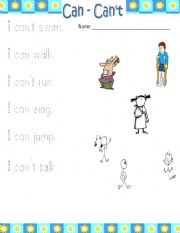 English worksheet: Can/cant