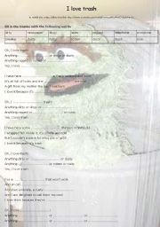 English worksheet: I love Trash by Oscar the Grouch from Sesame Street